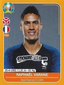 Sticker Raphaël Varane - UEFA Euro 2020 Preview. 528 stickers version - Panini