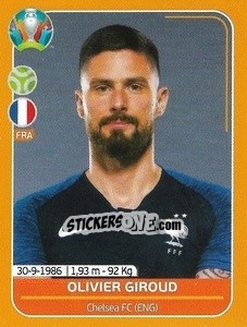 Sticker Olivier Giroud - UEFA Euro 2020 Preview. 528 stickers version n. FRA22 - Panini