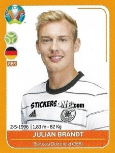 Sticker Julian Brandt - UEFA Euro 2020 Preview. 528 stickers version n. GER21 - Panini