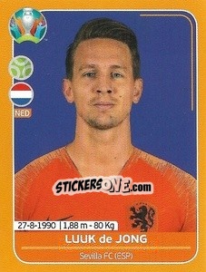 Sticker Luuk de Jong - UEFA Euro 2020 Preview. 528 stickers version - Panini