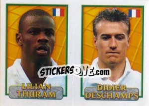 Sticker Lilian Thuram /  Didier Deschamps - UEFA Euro Belgium-Netherlands 2000 n. 185 - Merlin