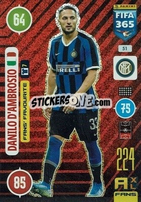 Sticker Danilo D'Ambrosio - FIFA 365: 2020-2021. Adrenalyn XL n. 51 - Panini