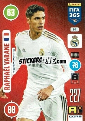 Sticker Raphaël Varane - FIFA 365: 2020-2021. Adrenalyn XL n. 94 - Panini