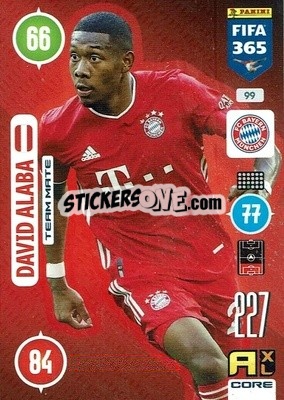 Sticker David Alaba - FIFA 365: 2020-2021. Adrenalyn XL n. 99 - Panini