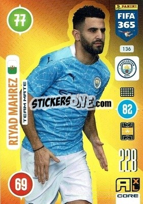 Sticker Riyad Mahrez - FIFA 365: 2020-2021. Adrenalyn XL n. 136 - Panini