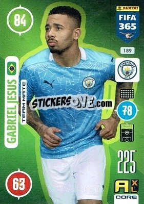 Sticker Gabriel Jesus - FIFA 365: 2020-2021. Adrenalyn XL n. 189 - Panini