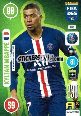 Sticker Kylian Mbappé - FIFA 365: 2020-2021. Adrenalyn XL n. 203 - Panini