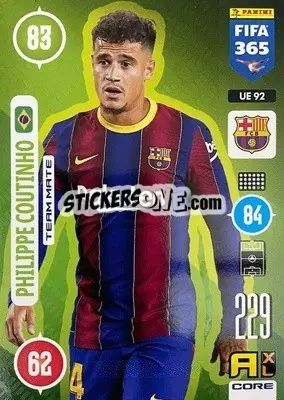 Sticker Philippe Coutinho - FIFA 365: 2020-2021. Adrenalyn XL n. UE92 - Panini