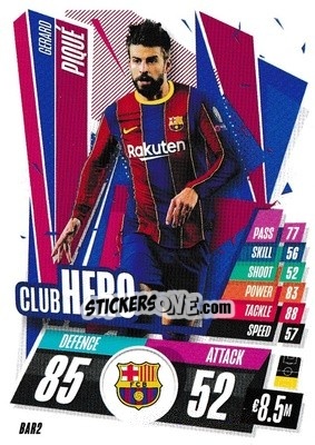 Figurina Gerard Piqué - UEFA Champions League 2020-2021. Match Attax - Topps