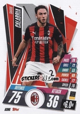Sticker Davide Calabria - UEFA Champions League 2020-2021. Match Attax n. ACM6 - Topps