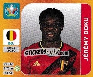 Sticker Jérémy Doku - UEFA Euro 2020 Tournament Edition. 678 Stickers version - Panini