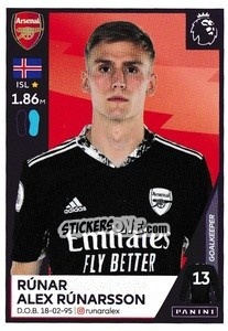 Figurina Rúnar Alex Rúnarsson - Premier League Inglese 2020-2021 - Panini