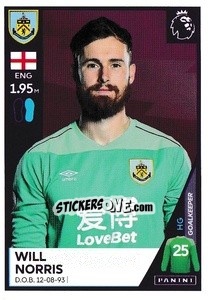 Sticker Will Norris - Premier League Inglese 2020-2021 n. 113 - Panini