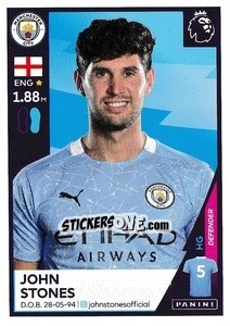 Cromo John Stones - Premier League Inglese 2020-2021 - Panini