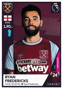 Cromo Ryan Fredericks - Premier League Inglese 2020-2021 n. 595 - Panini