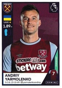 Sticker Andriy Yarmolenko - Premier League Inglese 2020-2021 n. 604 - Panini