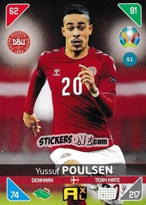 Sticker Yussuf Poulsen - UEFA Euro 2020 Kick Off. Adrenalyn XL n. 51 - Panini
