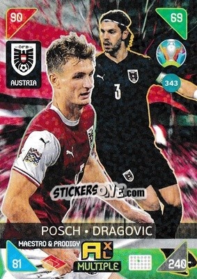 Sticker Stefan Posch / Aleksandar Dragovic - UEFA Euro 2020 Kick Off. Adrenalyn XL n. 343 - Panini