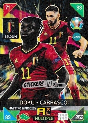 Sticker Jérémy Doku / Yannick Carrasco - UEFA Euro 2020 Kick Off. Adrenalyn XL - Panini