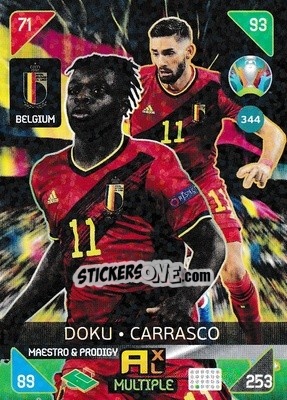 Sticker Jérémy Doku / Yannick Carrasco - UEFA Euro 2020 Kick Off. Adrenalyn XL n. 344 - Panini