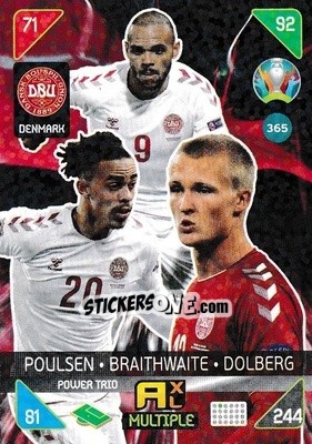 Sticker Yussuf Poulsen / Martin Braithwaite / Kasper Dolberg - UEFA Euro 2020 Kick Off. Adrenalyn XL - Panini