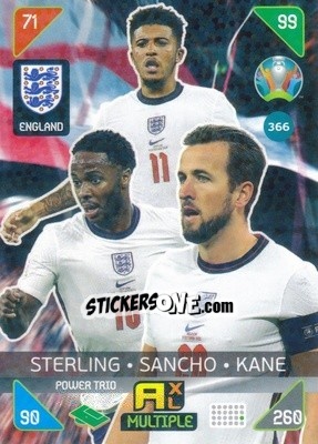 Sticker Raheem Sterling / Jason Sancho / Harry Kane - UEFA Euro 2020 Kick Off. Adrenalyn XL n. 366 - Panini