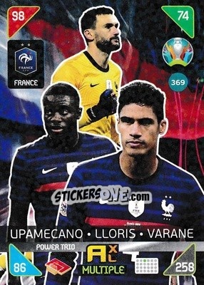 Sticker Dayot Upamecano / Hugo Lloris / Raphaël Varane - UEFA Euro 2020 Kick Off. Adrenalyn XL n. 369 - Panini