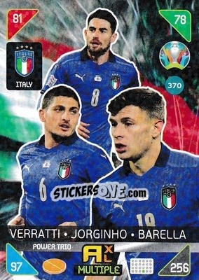 Sticker Marco Verratti / Jorginho / Nicolò Barella - UEFA Euro 2020 Kick Off. Adrenalyn XL n. 370 - Panini