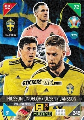 Sticker Victor Nilsson Lindelöf / Robin Olsen / Pontus Jansson - UEFA Euro 2020 Kick Off. Adrenalyn XL n. 375 - Panini