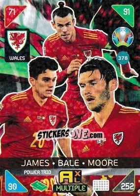 Sticker Daniel James / Gareth Bale / Kieffer Moore - UEFA Euro 2020 Kick Off. Adrenalyn XL n. 378 - Panini