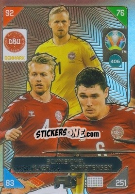 Sticker Kasper Schmeichel / Simon Kjær / Andreas Christensen - UEFA Euro 2020 Kick Off. Adrenalyn XL n. 406 - Panini