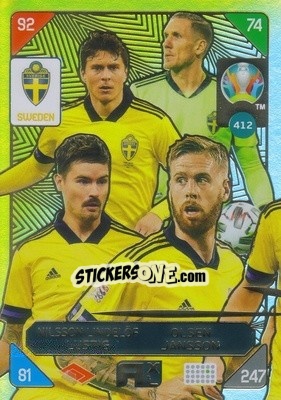 Sticker Robin Olsen / Victor Nilsson Lindelöf / Mikael Lustig / Pontus Jansson - UEFA Euro 2020 Kick Off. Adrenalyn XL - Panini