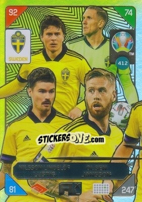 Sticker Robin Olsen / Victor Nilsson Lindelöf / Mikael Lustig / Pontus Jansson - UEFA Euro 2020 Kick Off. Adrenalyn XL n. 412 - Panini