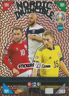 Sticker Teemu Pukki / Christian Eriksen / Dejan Kulusevski - UEFA Euro 2020 Kick Off. Adrenalyn XL n. 419 - Panini