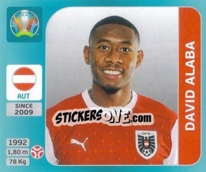 Sticker David Alaba - UEFA Euro 2020 Tournament Edition. 654 Stickers version - Panini