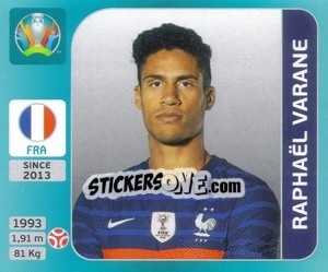 Sticker Raphaël Varane - UEFA Euro 2020 Tournament Edition. 654 Stickers version - Panini