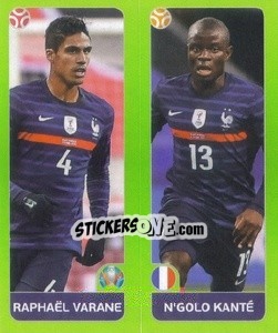 Sticker Raphaël Varane / N'Golo Kanté - UEFA Euro 2020 Tournament Edition. 654 Stickers version - Panini