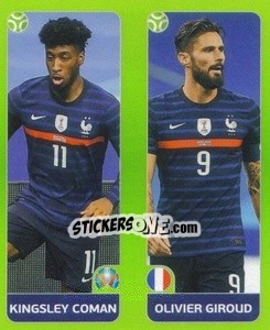 Sticker Kingsley Coman / Olivier Giroud - UEFA Euro 2020 Tournament Edition. 654 Stickers version - Panini