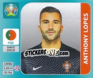 Sticker Anthony Lopes - UEFA Euro 2020 Tournament Edition. 654 Stickers version - Panini