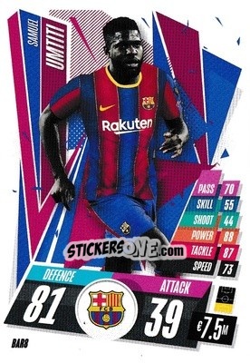 Sticker Samuel Umtiti - UEFA Champions League 2020-2021. Match Attax n. BAR8 - Panini