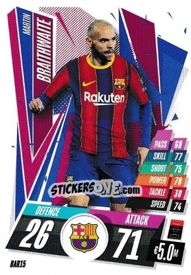 Sticker Martin Braithwaite - UEFA Champions League 2020-2021. Match Attax n. BAR15 - Panini