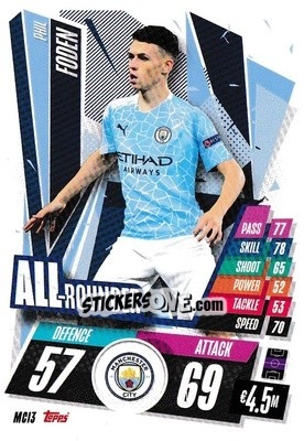 Sticker Phil Foden - UEFA Champions League 2020-2021. Match Attax n. MCI3 - Panini