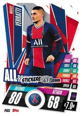 Sticker Marco Verratti - UEFA Champions League 2020-2021. Match Attax n. PSG3 - Panini