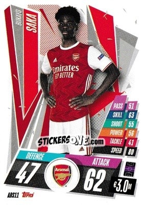Sticker Bukayo Saka - UEFA Champions League 2020-2021. Match Attax n. ARS11 - Panini
