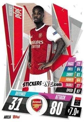 Sticker Nicola Pépé - UEFA Champions League 2020-2021. Match Attax n. ARS16 - Panini
