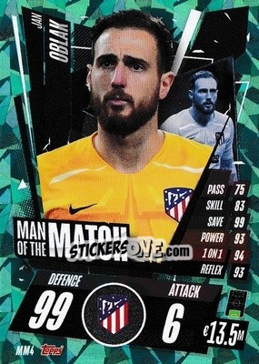 Sticker Jan Oblak - UEFA Champions League 2020-2021. Match Attax n. MM4 - Panini