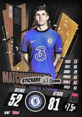Sticker Christian Pulisic - UEFA Champions League 2020-2021. Match Attax n. MW7 - Panini