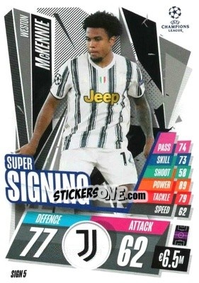 Sticker Weston Mckennie - UEFA Champions League 2020-2021. Match Attax n. SIGN5 - Panini