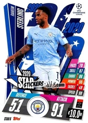 Sticker Raheem Sterling - UEFA Champions League 2020-2021. Match Attax n. STAR6 - Panini