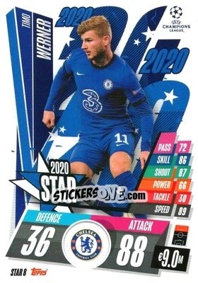Sticker Timo Werner - UEFA Champions League 2020-2021. Match Attax n. STAR8 - Panini